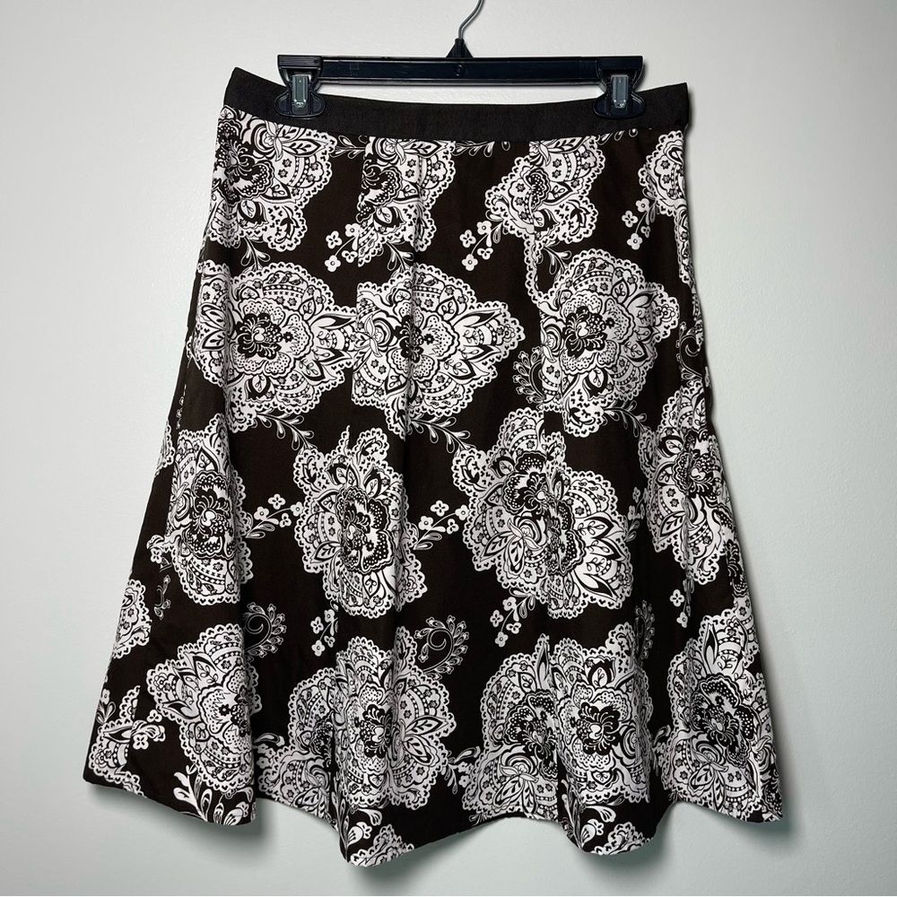 Talbots Vintage Skirt Brown White Paisley Floral Print Size 6 100% Cotton